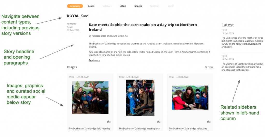 Viewing a story in Create