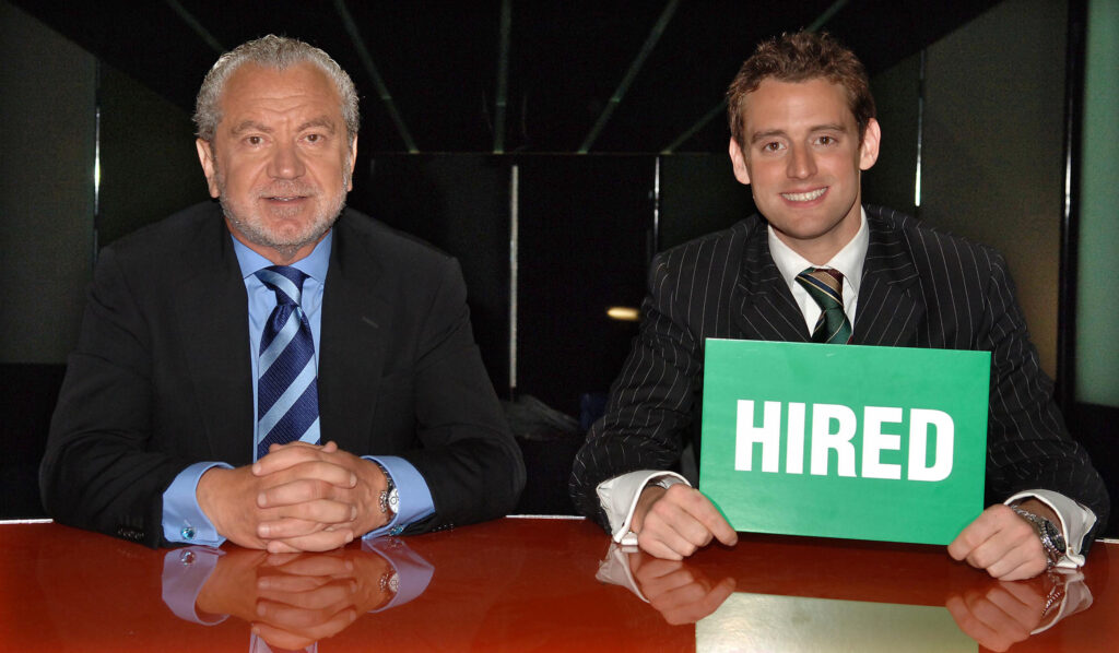 Picture of Lord Sugar and Apprentice contestant Simon Ambrose who were both involved in the reality tv moment involving Katie Hopkins that is mentioned in the blog.