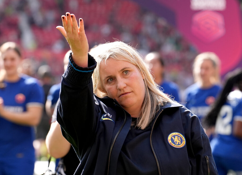 Picture of Emma Hayes at her last match as Chelsea manager. Her departure was one of the top sports stories of 2024.